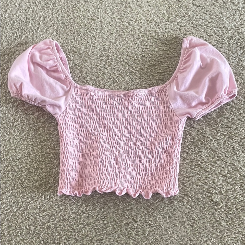 Hollister Pink Puff Sleeve Smocked Blouse